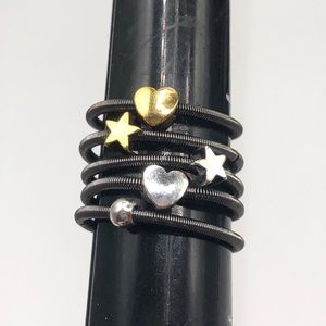 New Piano Wire Heart & Star Stackable Rings Set 5